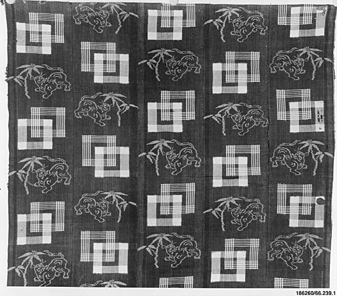 Woven Textile with Lion Bamboo Geometric Patterns
