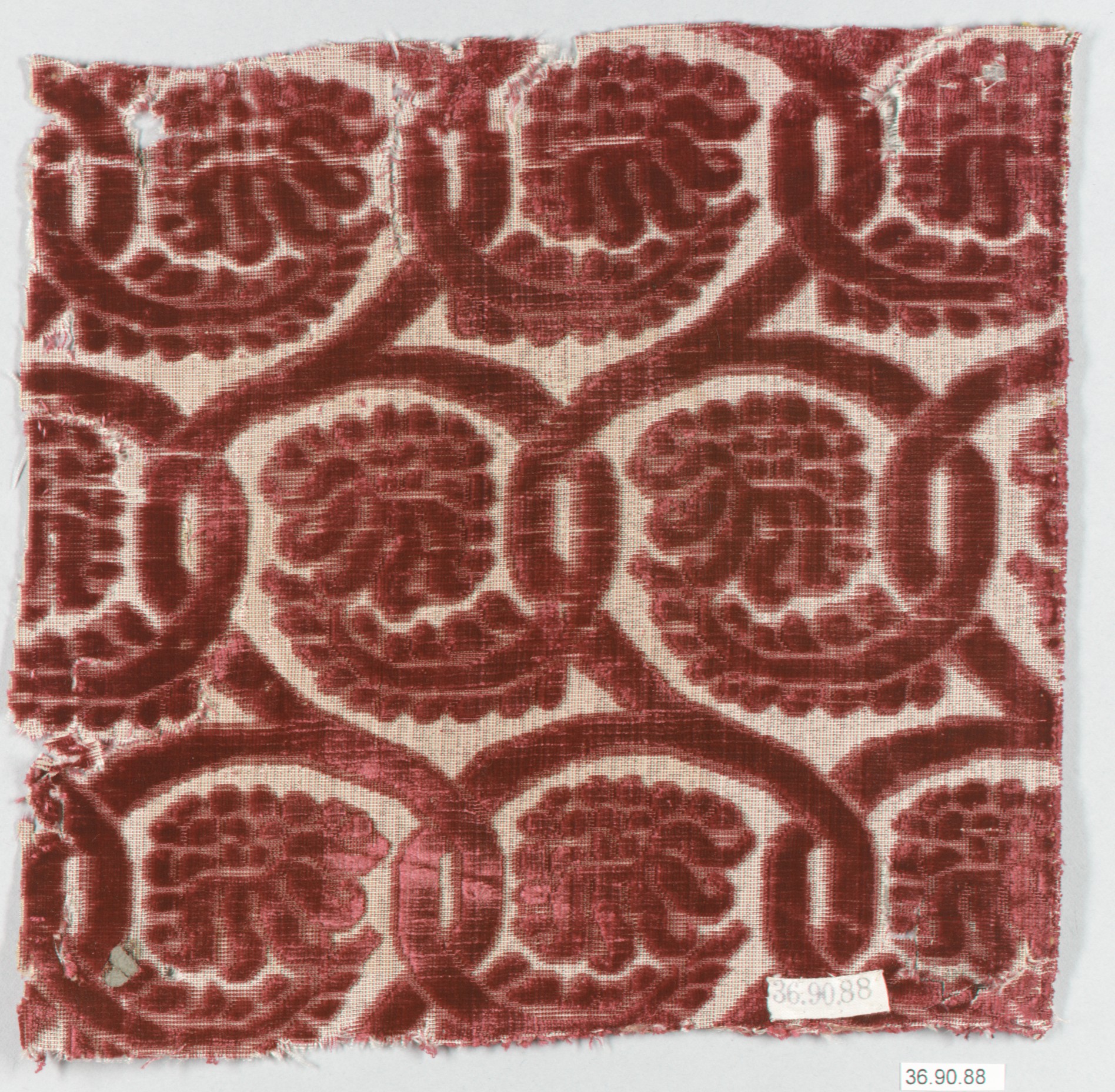 Antique Red Velvet Textile Fragment