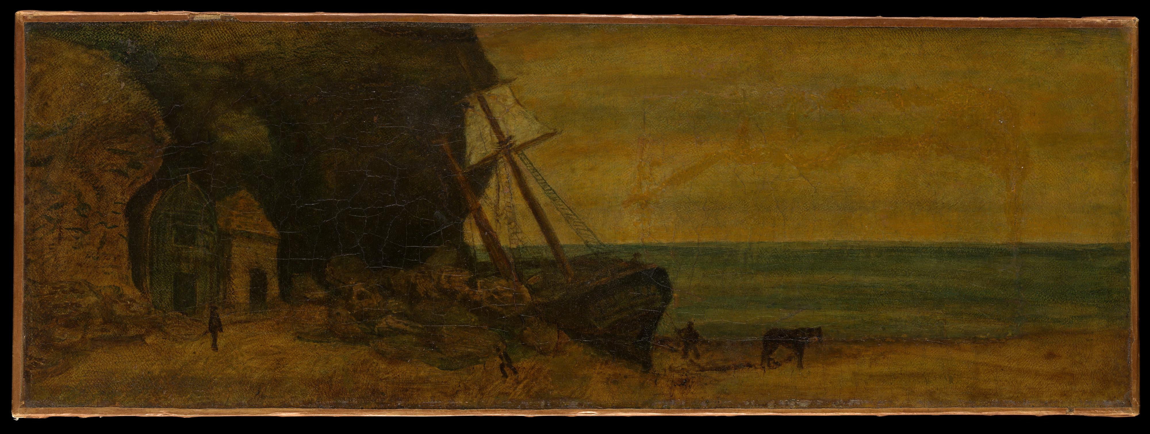 Stranded Ship on Coastal Beach