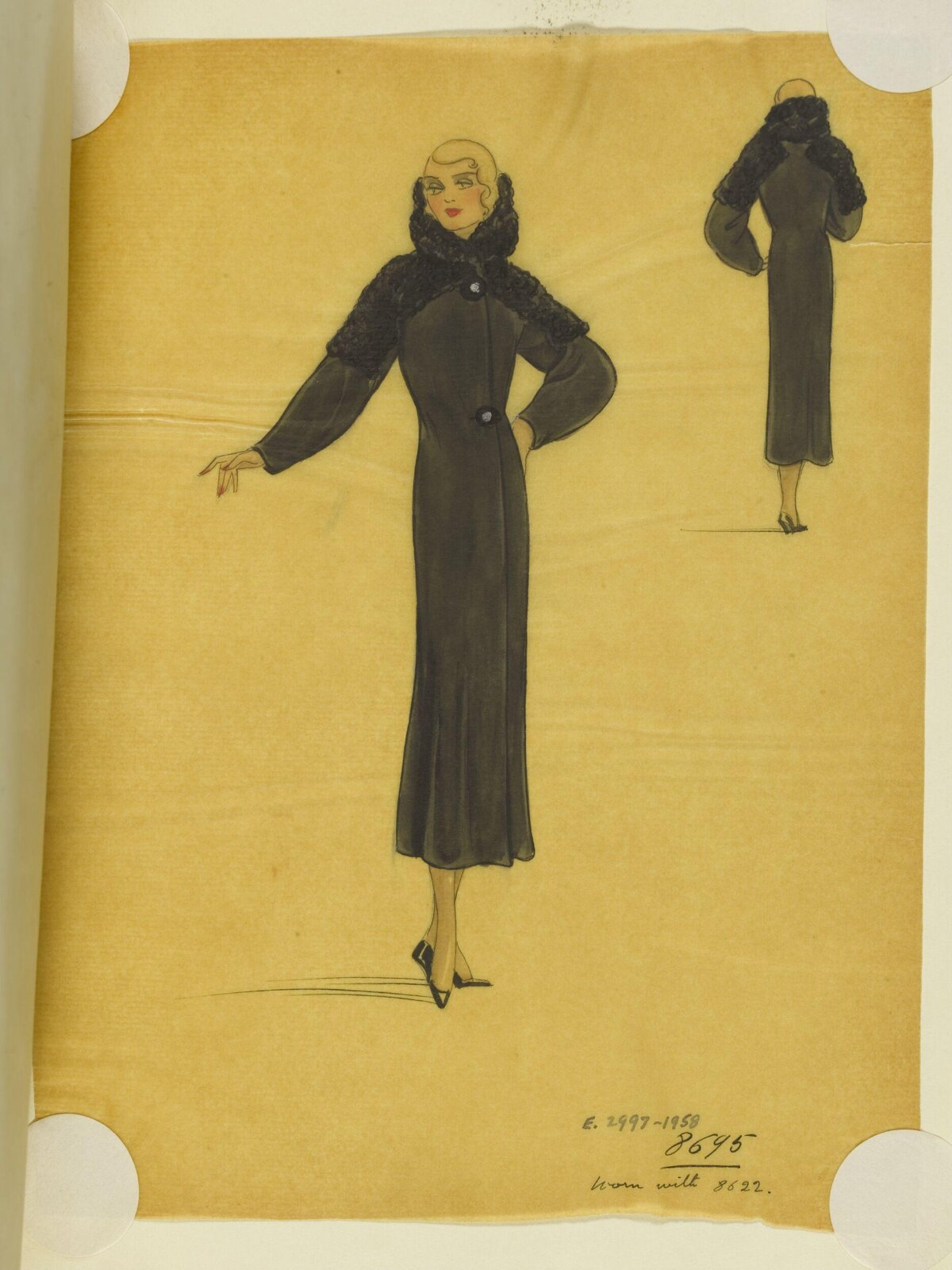 Vintage Black Coat Fashion Design Sketch