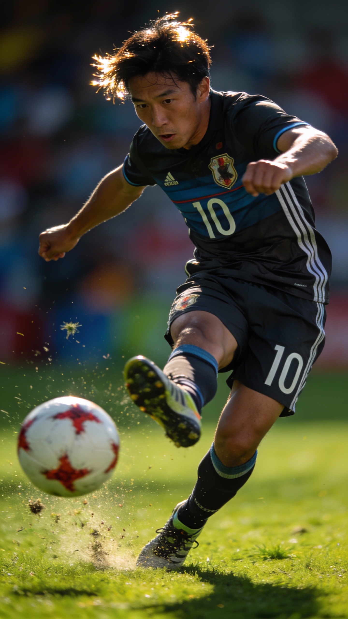 Japanese Soccer Player Kicking Ball