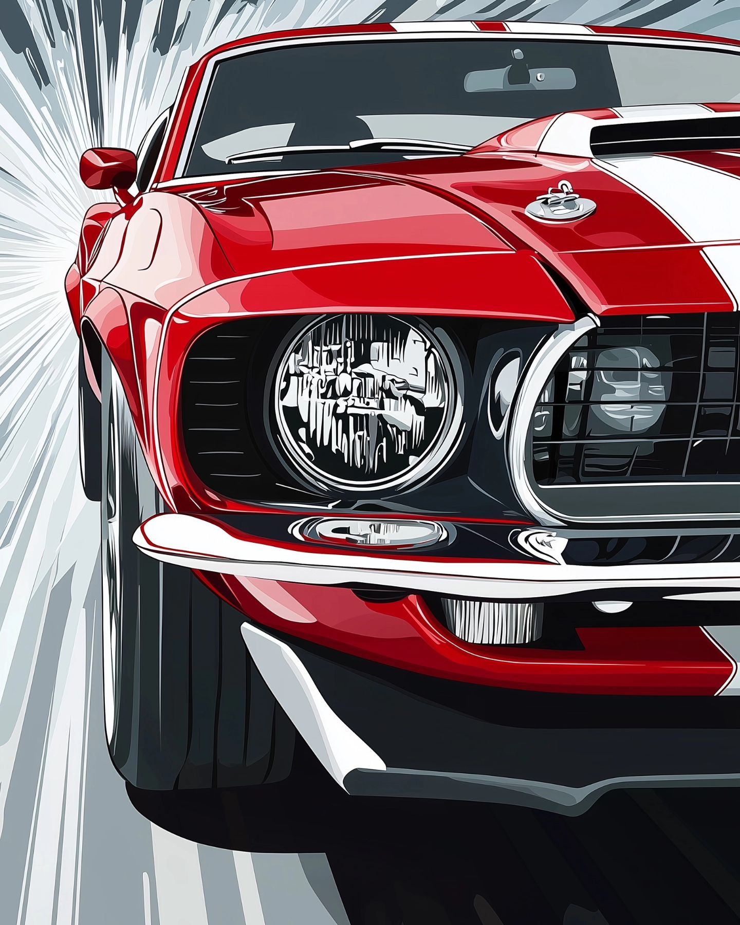 Speeding Red Vintage Muscle Car