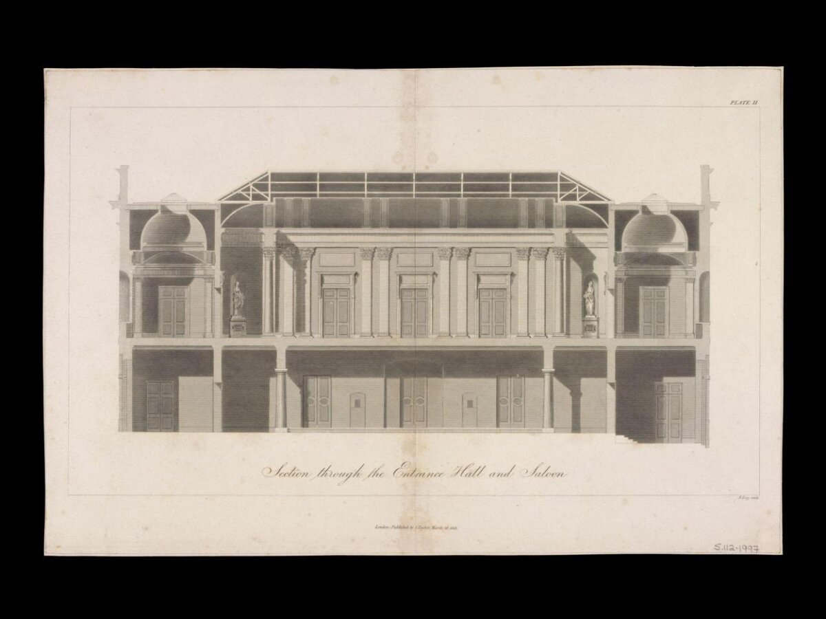 Architectural Section Drawing of Entrance Hall and Saloon