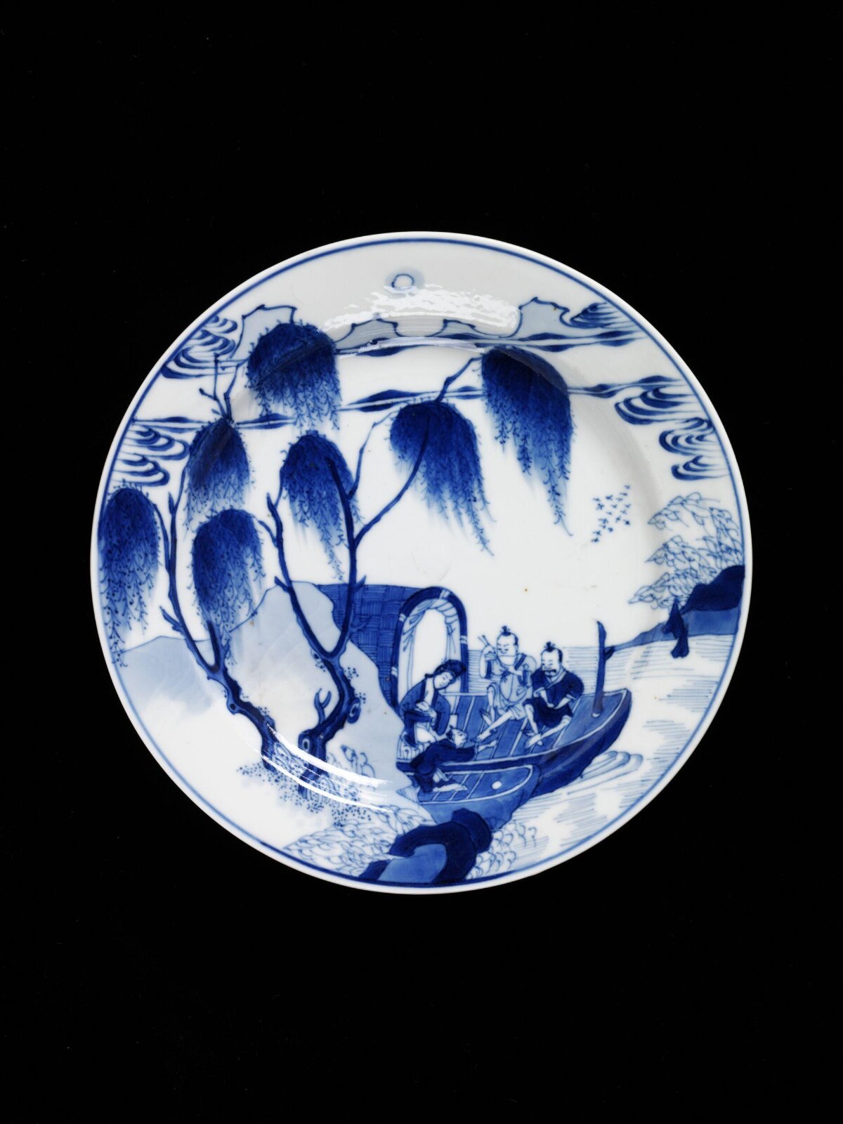 Blue and White Boat Figure Porcelain Plate