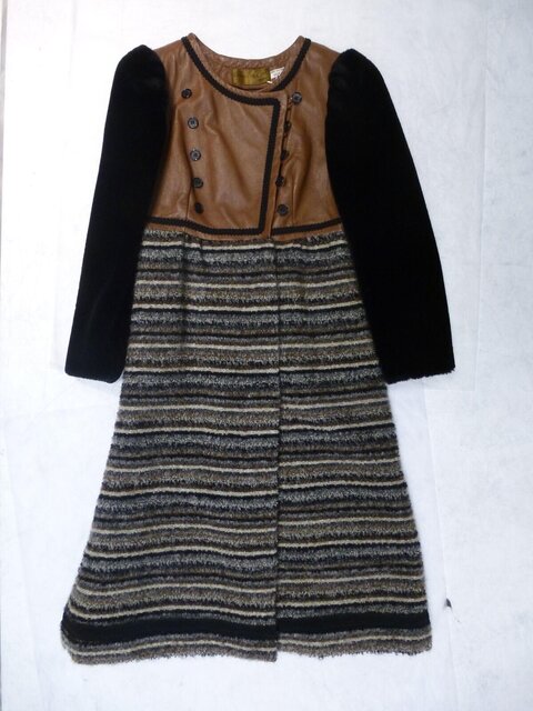 Mixed Material Striped Long Coat