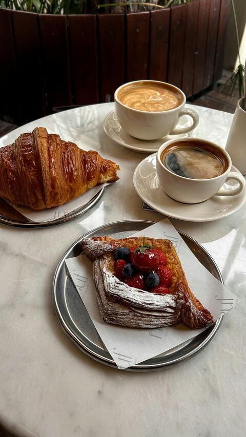Cafe Brunch with Coffee and Pastries