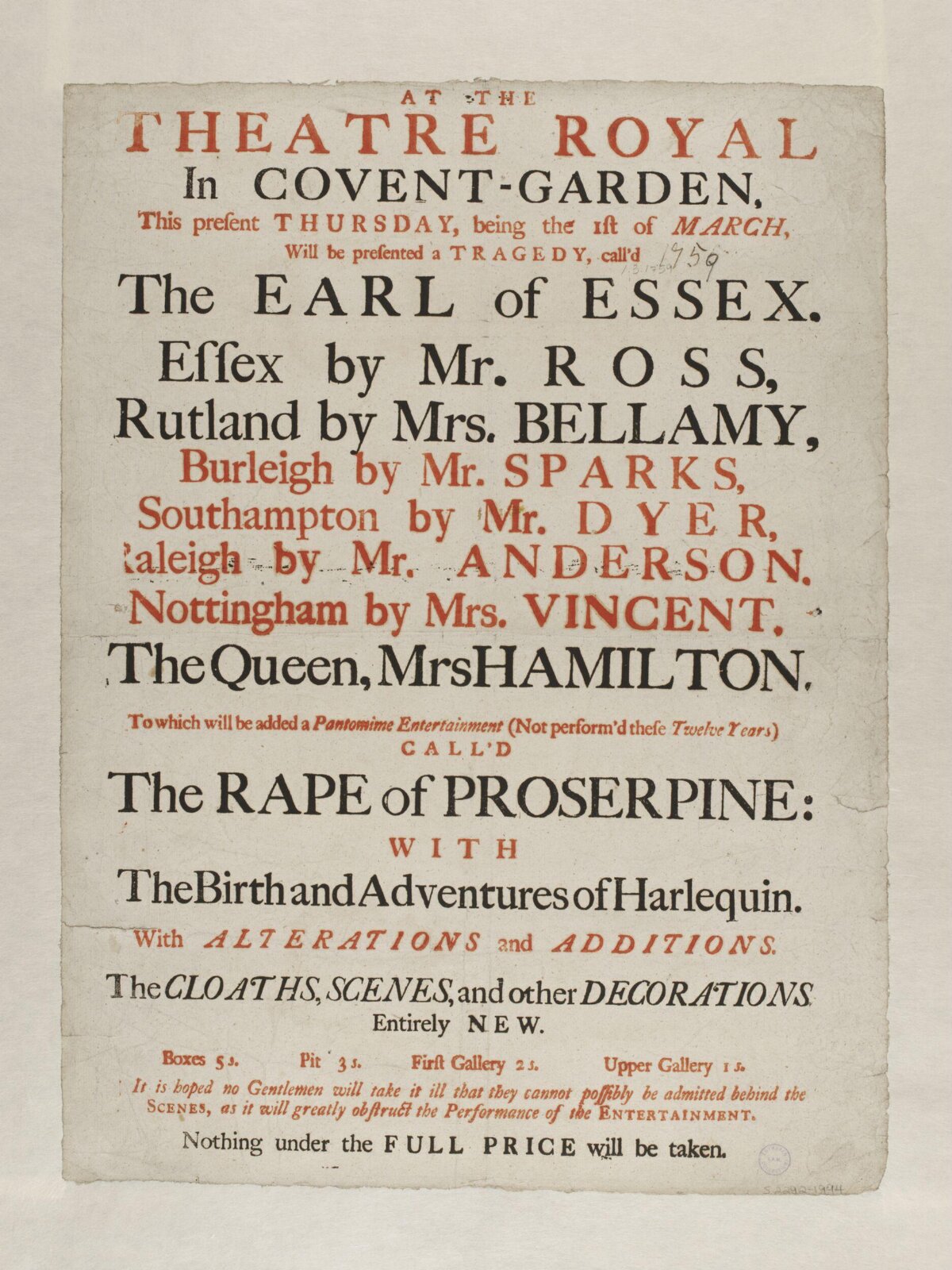 Covent Garden Theatre Royal Playbill