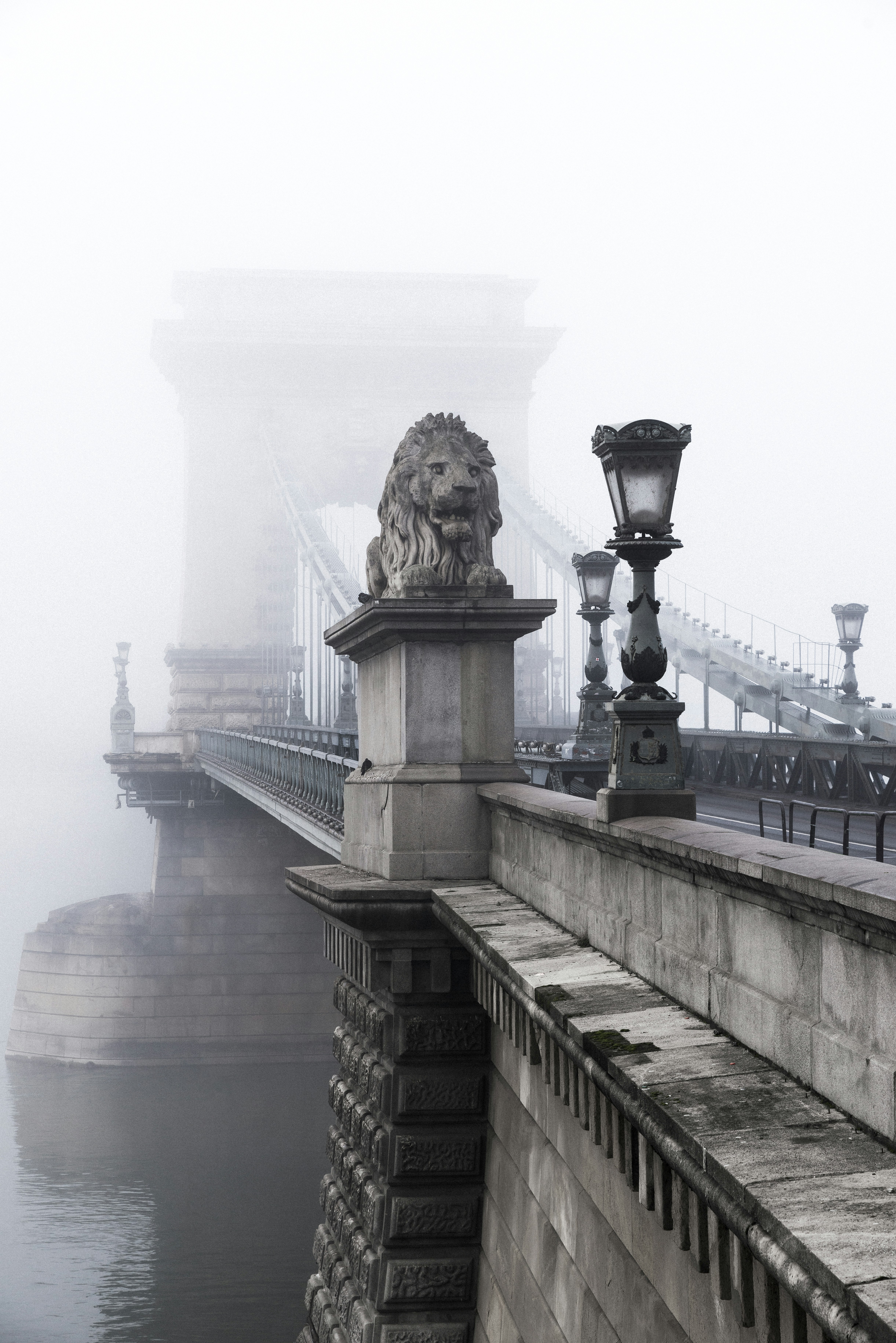 Foggy Chain Bridge Lion Statue