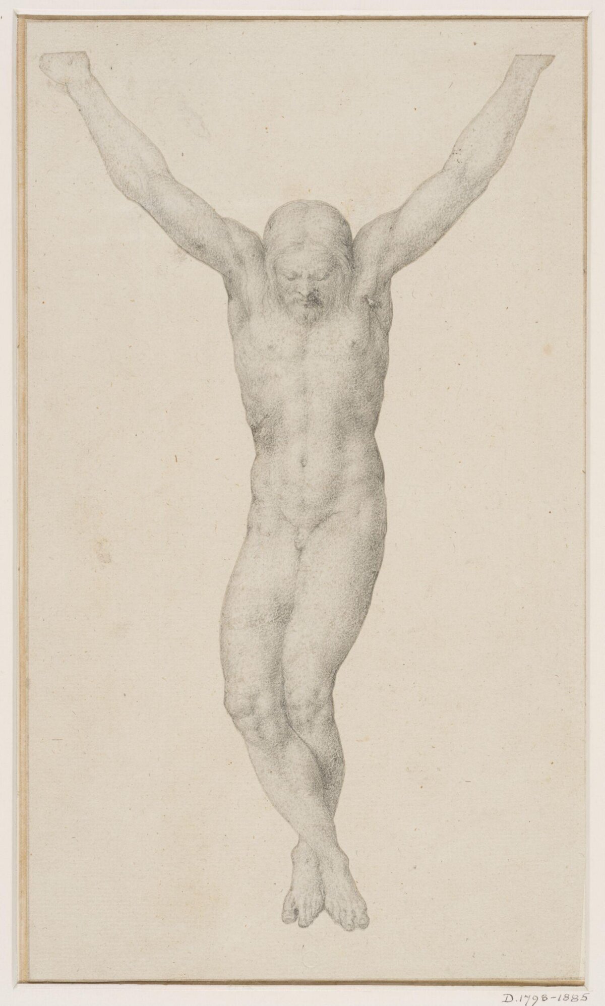 Pencil Study of Crucified Nude Man