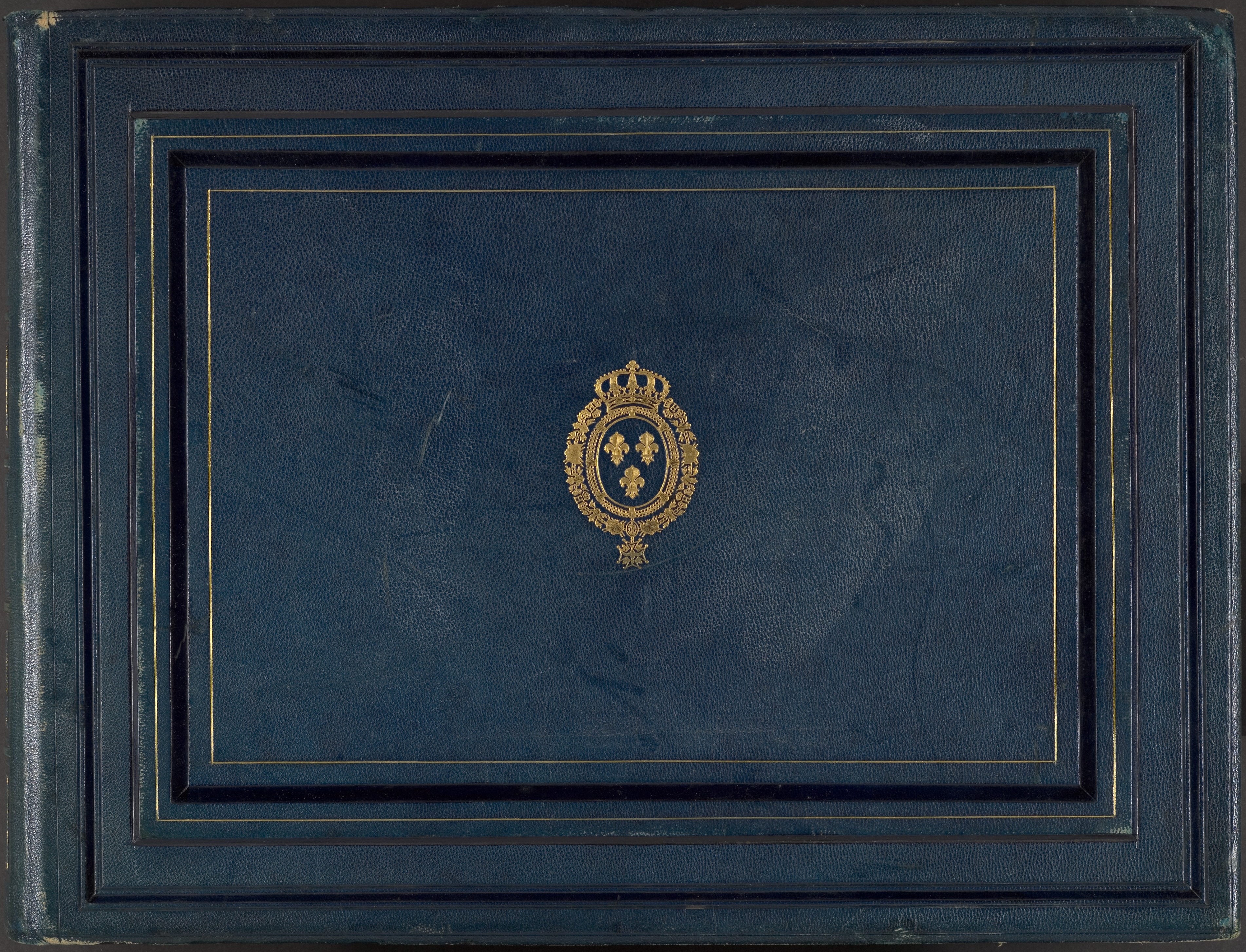 Blue Leather Book Cover with French Royal Crest