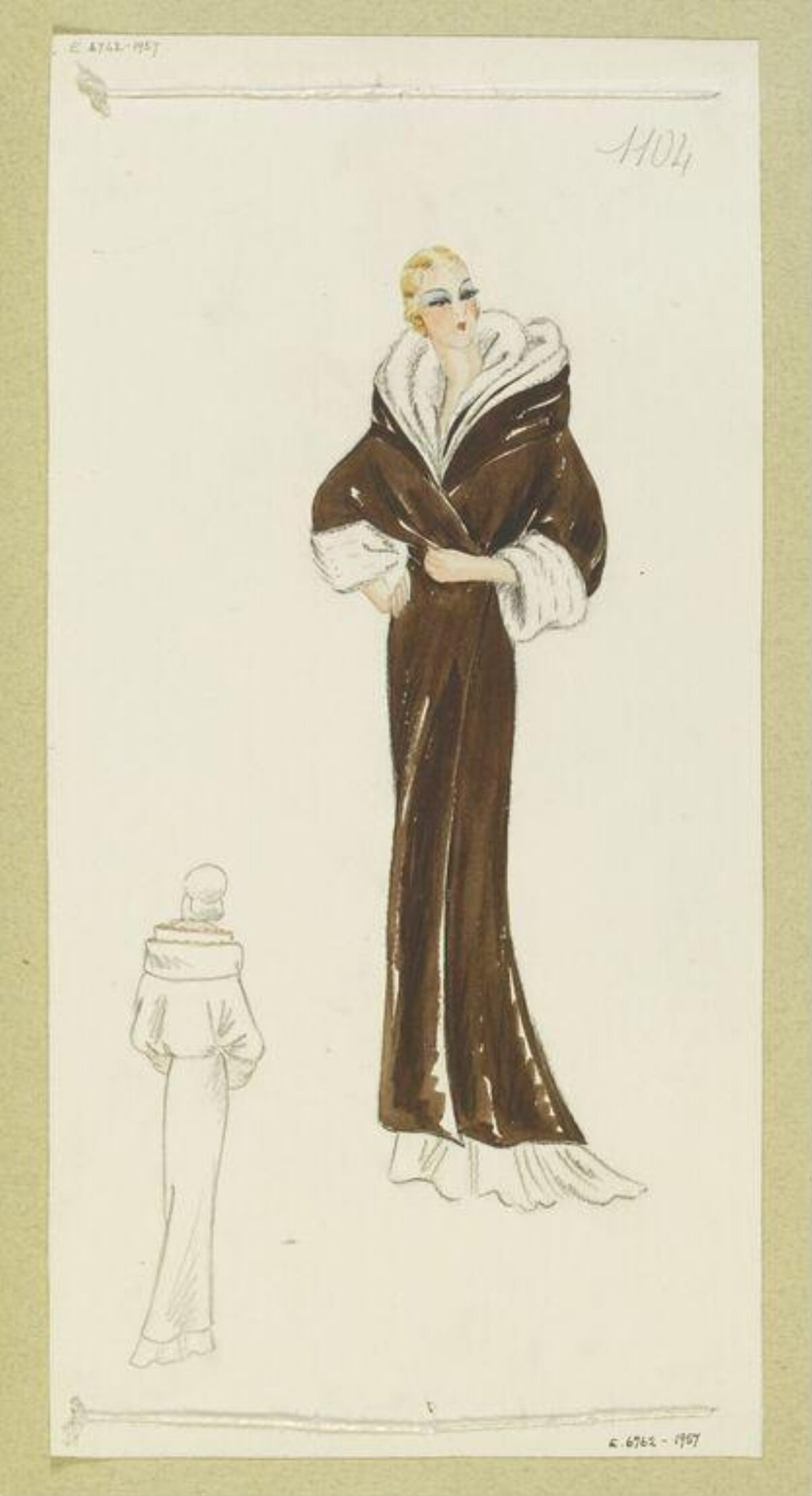 Vintage Long Fur Coat Fashion Sketch