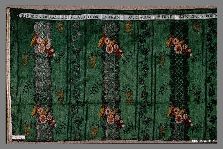 Green Floral Striped Antique Silk Textile