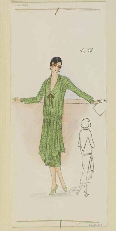 1920s Green Dress Fashion Sketch