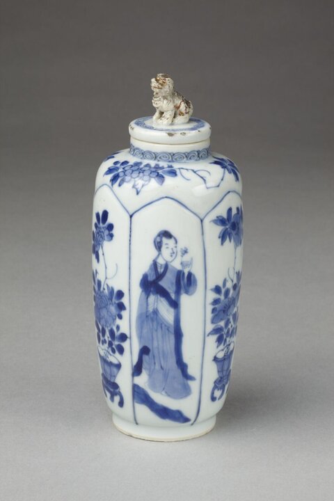 Blue and White Figure Lidded Porcelain Jar