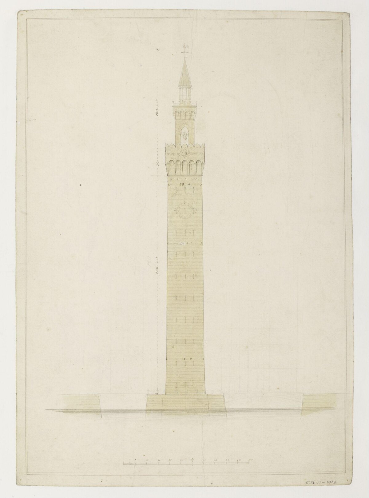 Architectural Drawing of Historic Tower