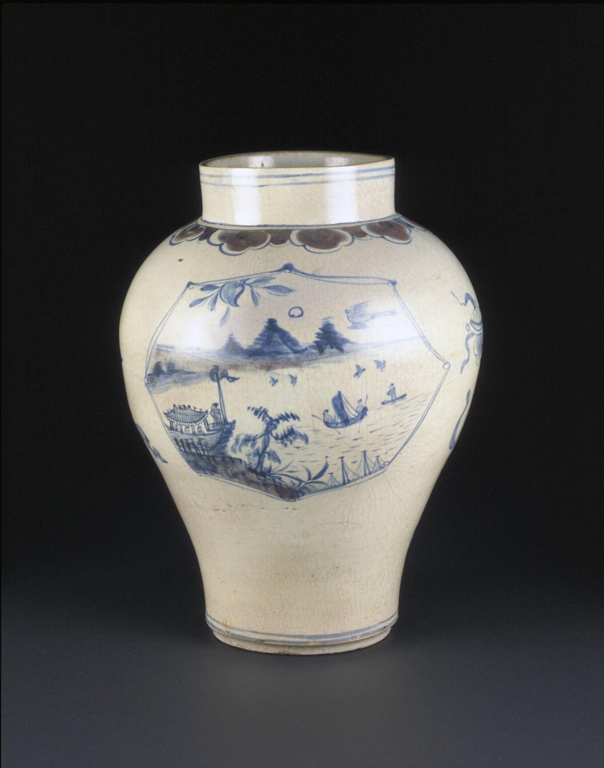 Blue and White Landscape Porcelain Jar