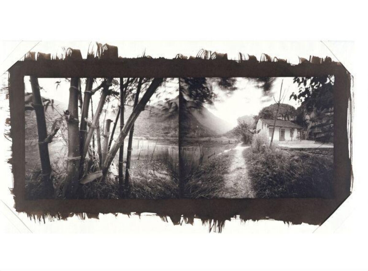 Black and White Countryside Cottage Landscape