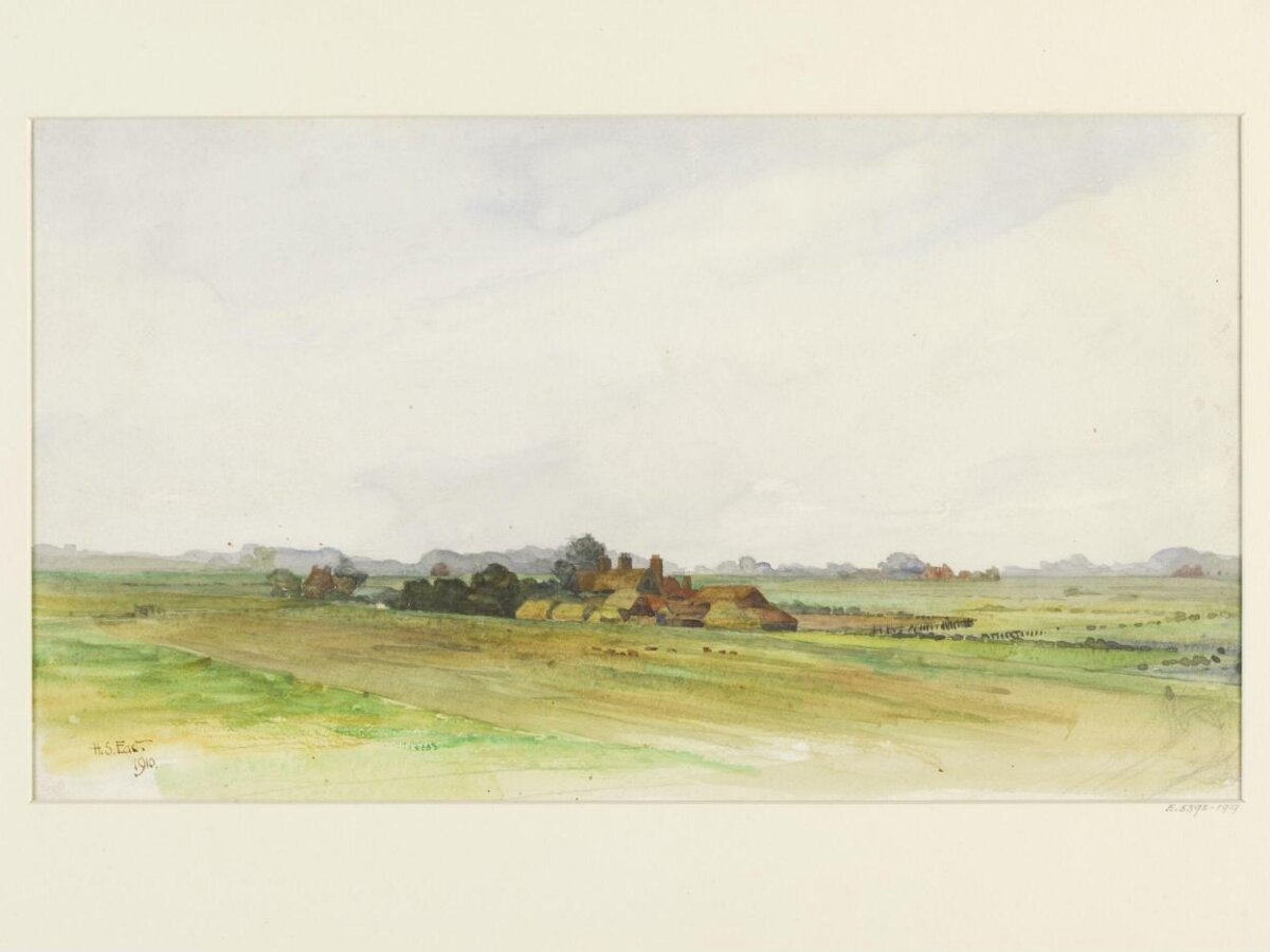 1910 Watercolor Rural Farm Landscape
