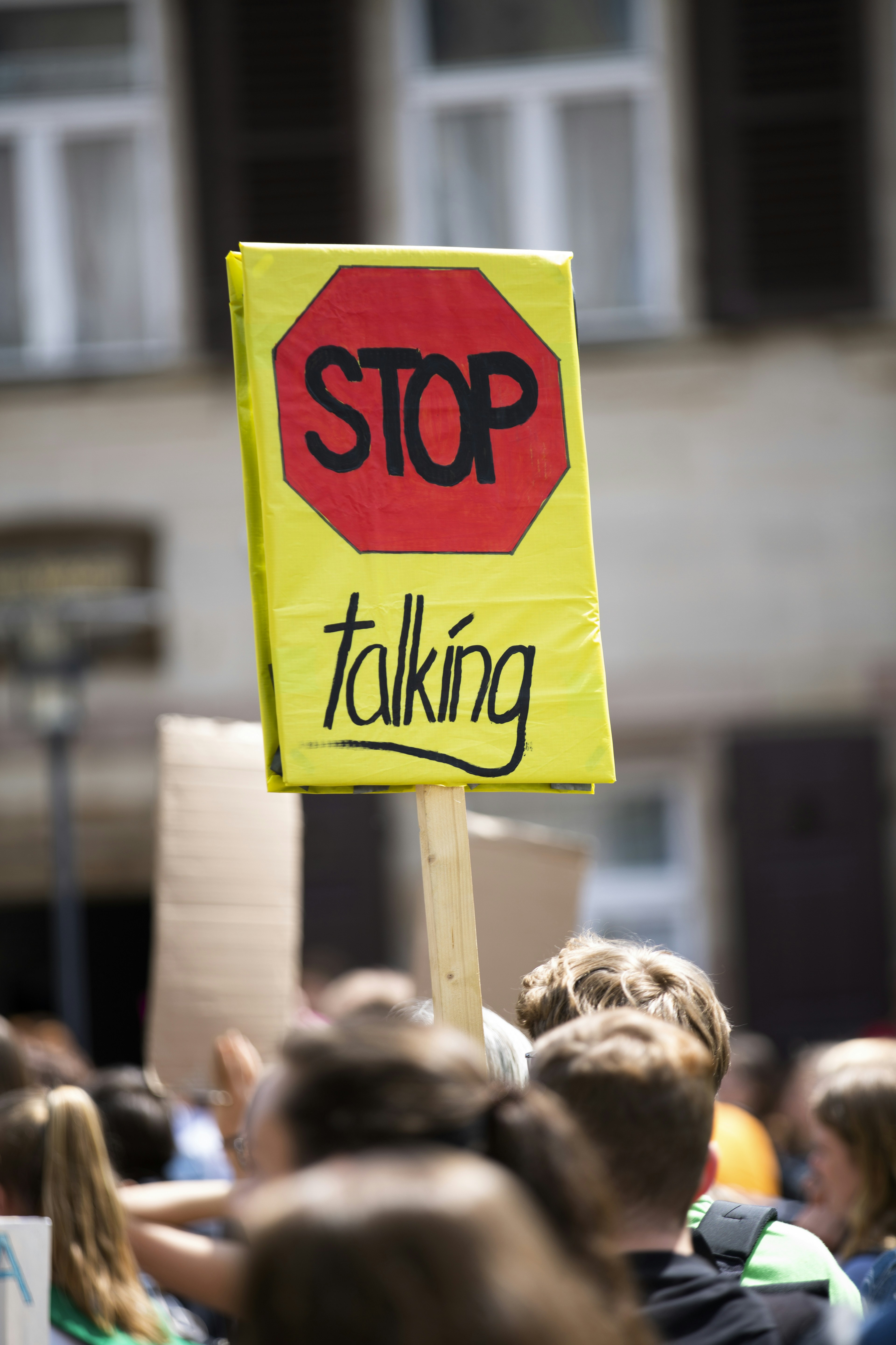 Stop Talking Protest Sign at Rally