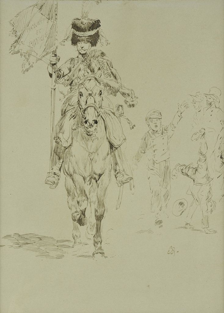 Pencil Sketch of Mounted Flag Bearer