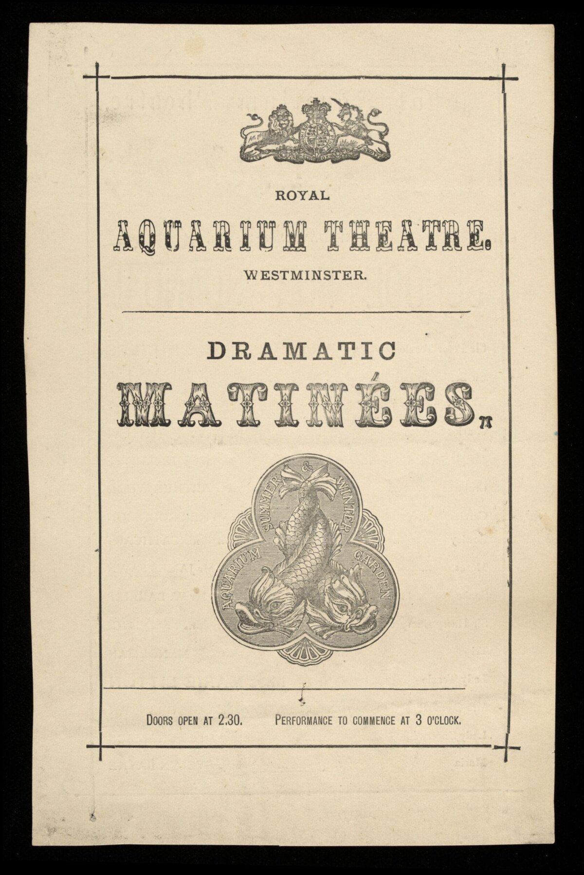 Royal Aquarium Theatre Matinee Program