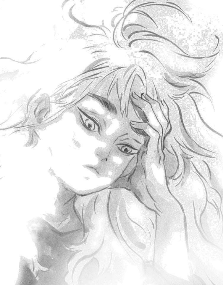 Grayscale Manga Character Portrait
