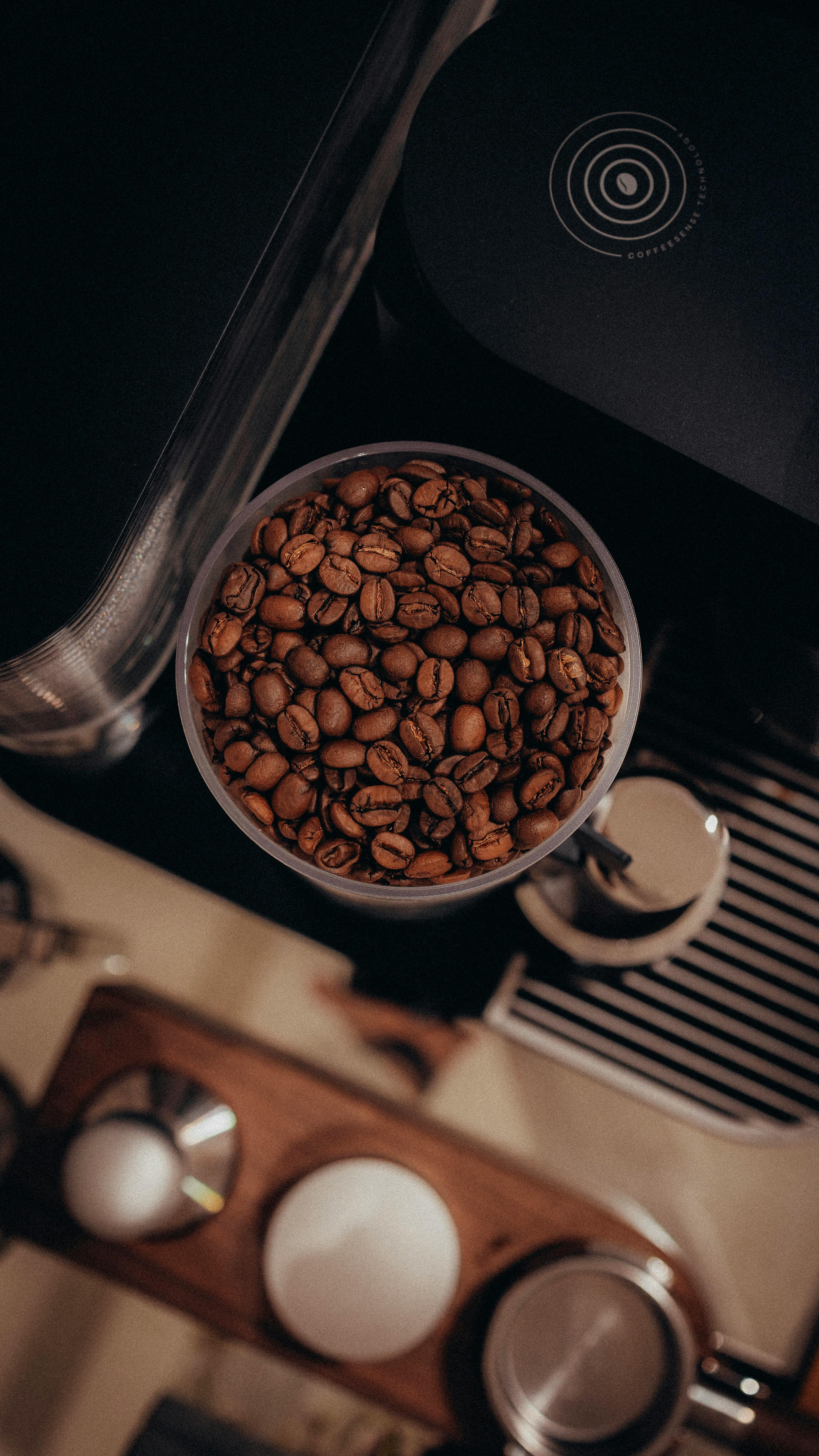 Roasted Coffee Beans on Espresso Machine
