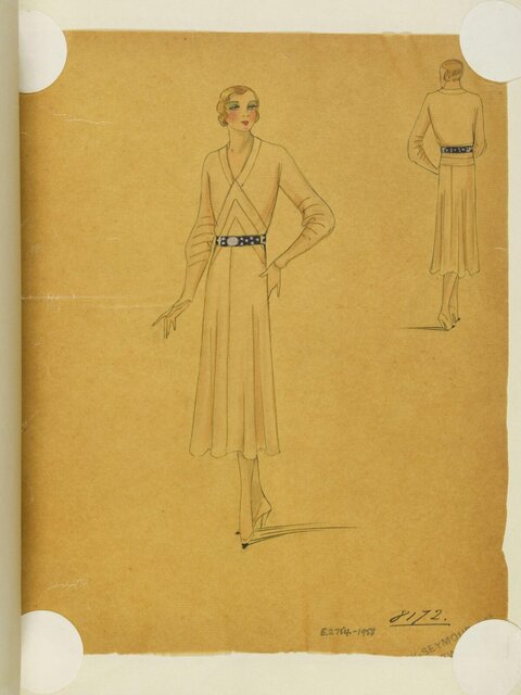 1930s Day Dress Fashion Design Sketch