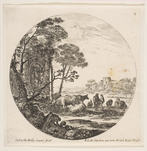 Circular Pastoral Landscape with Ruins