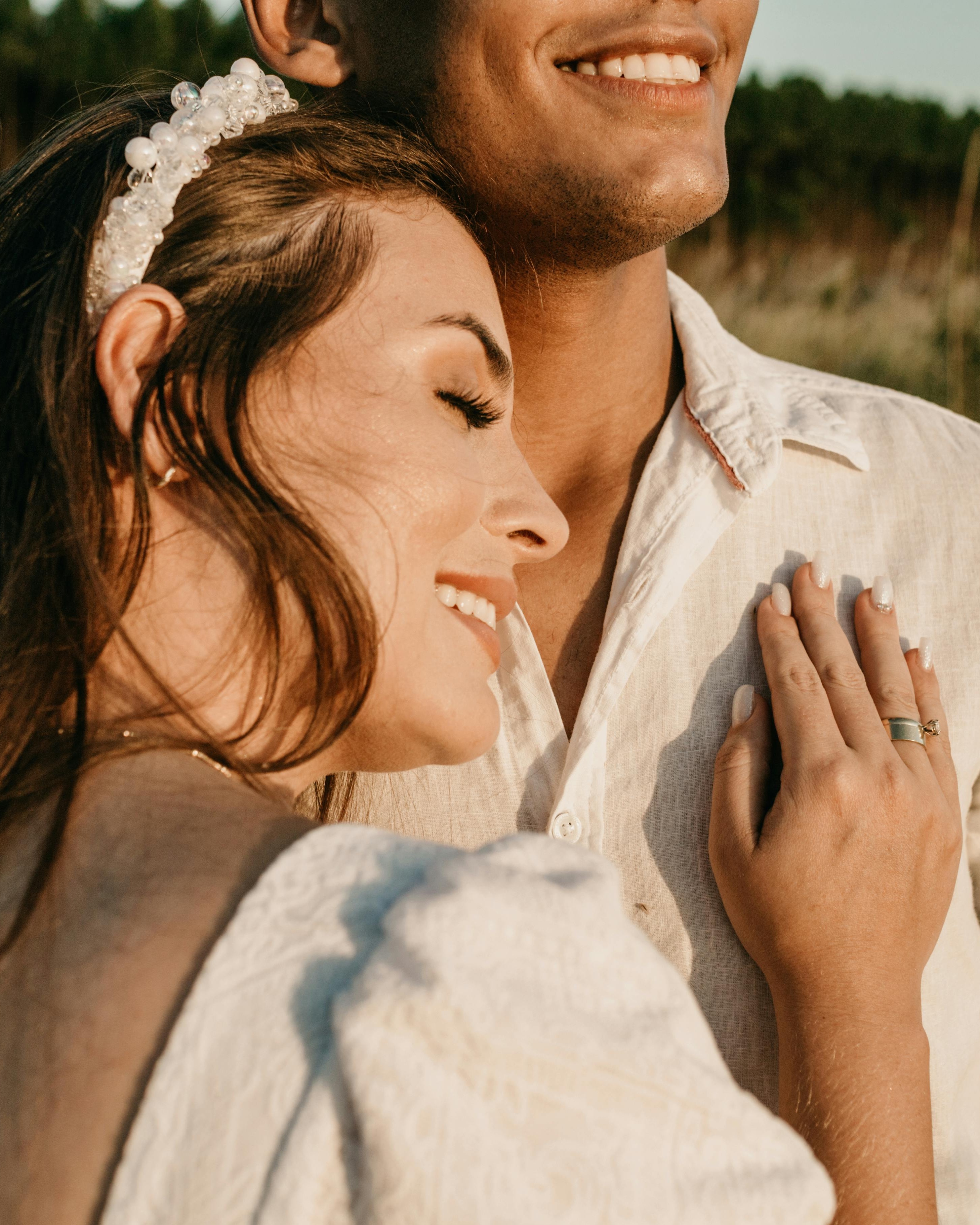 Happy Engaged Couple Outdoors