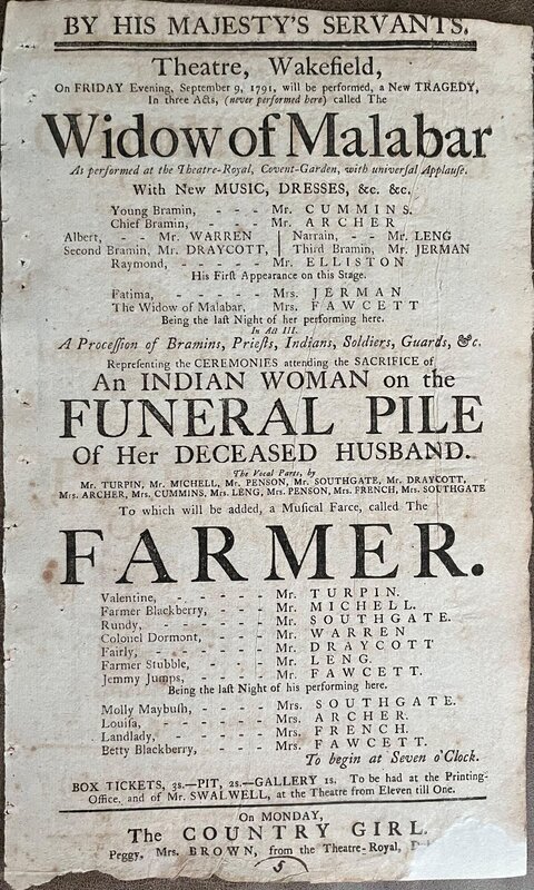 1791 Wakefield Theatre Playbill
