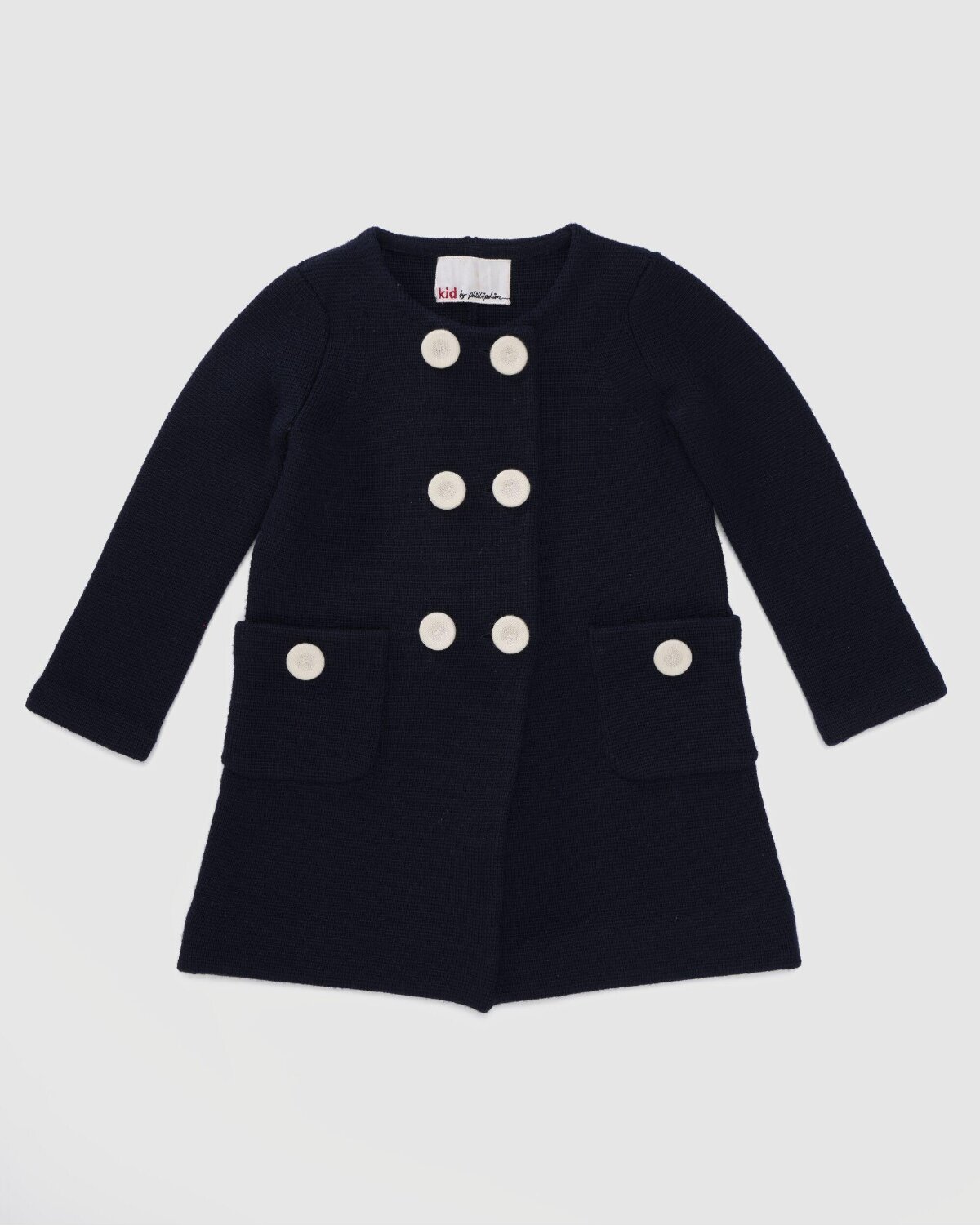 Kid's Navy Blue Double-breasted Coat