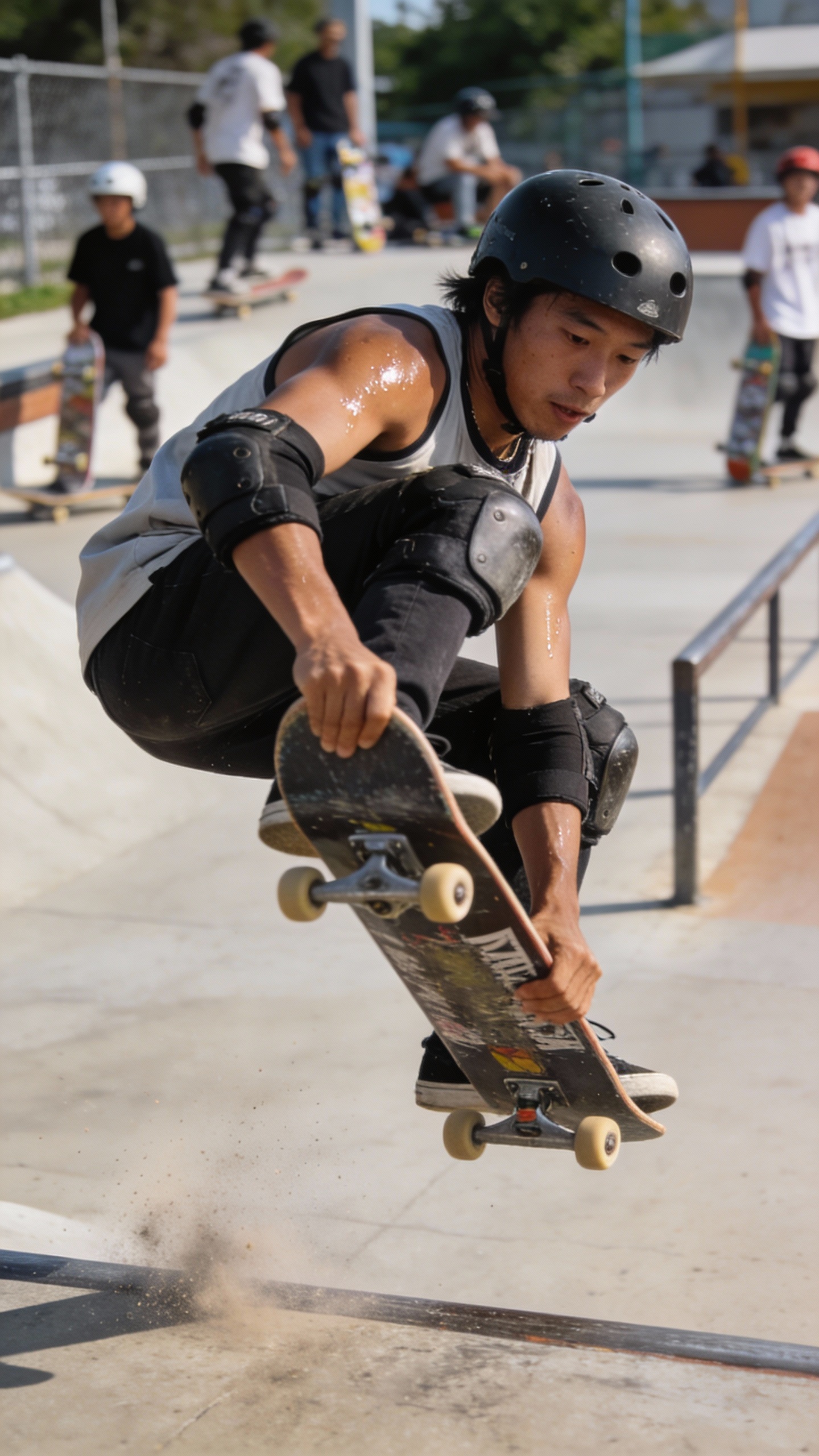 Skateboarder Doing Trick At Skatepark