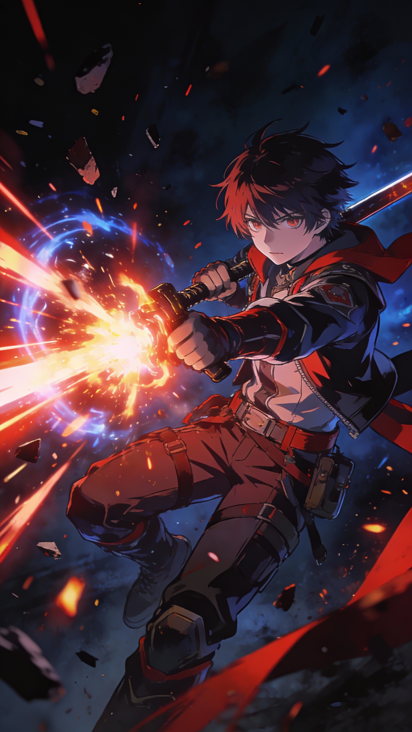 Anime Red-Haired Warrior in Battle
