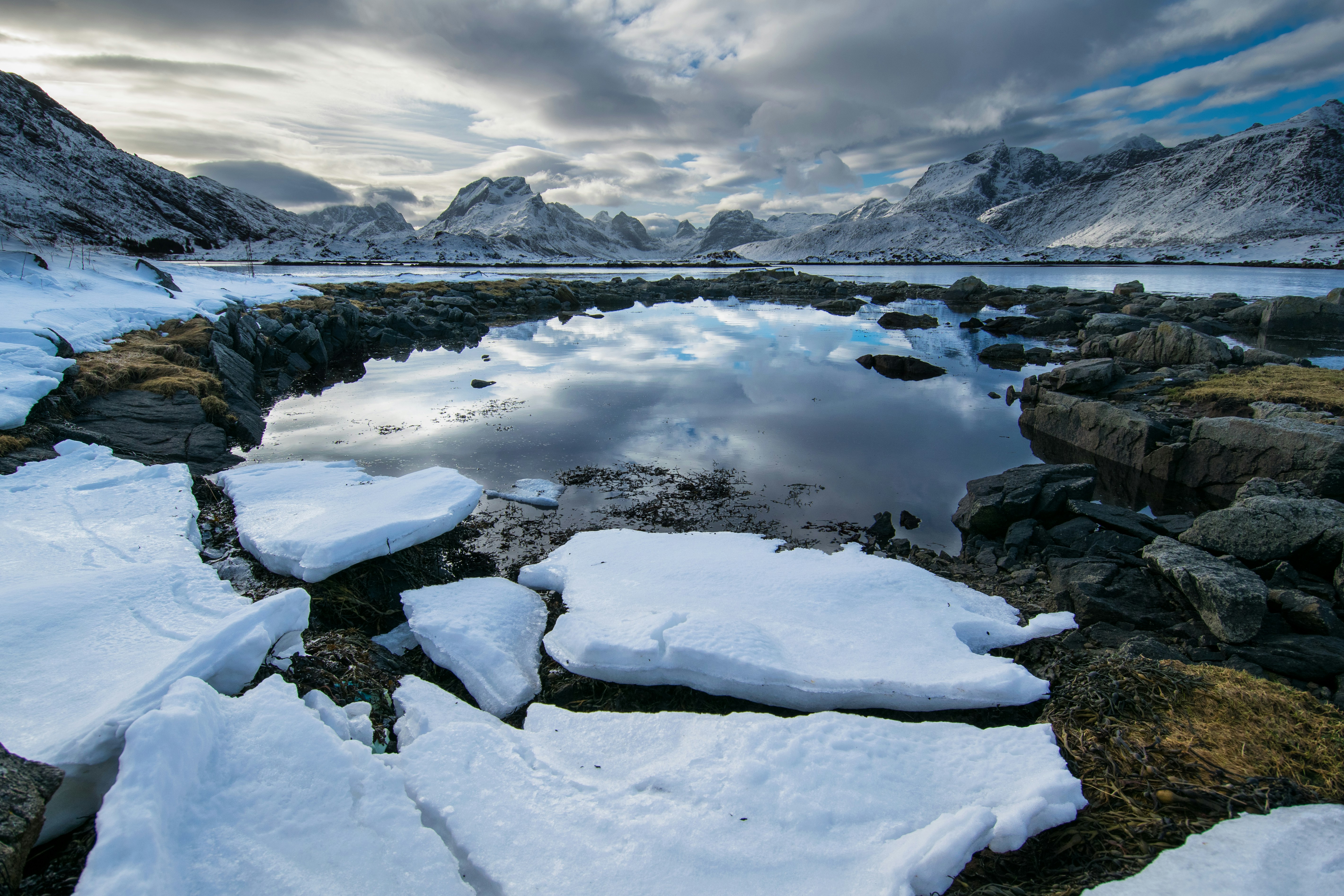 Winter Snowy Mountain Lake Landscape