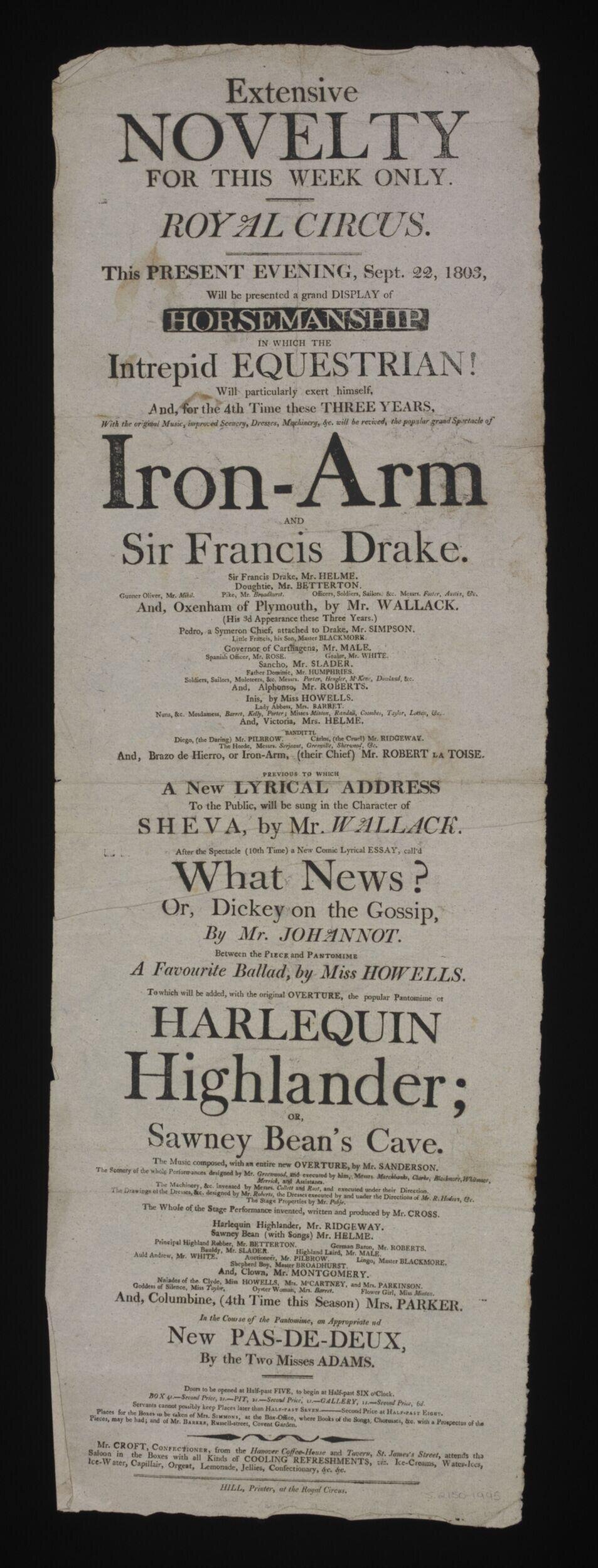 1803 Royal Circus Playbill