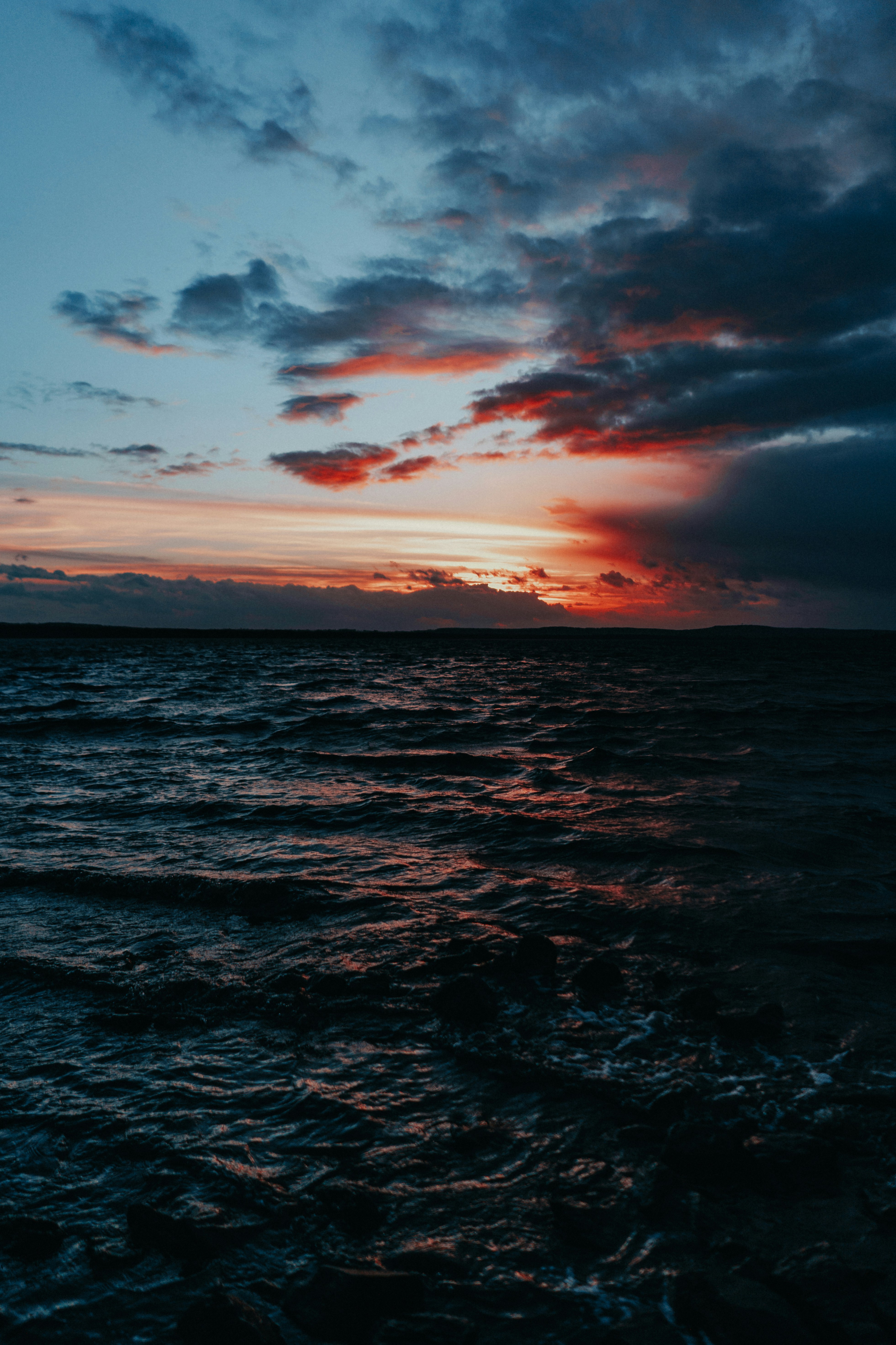 Sunset Over Rippling Sea