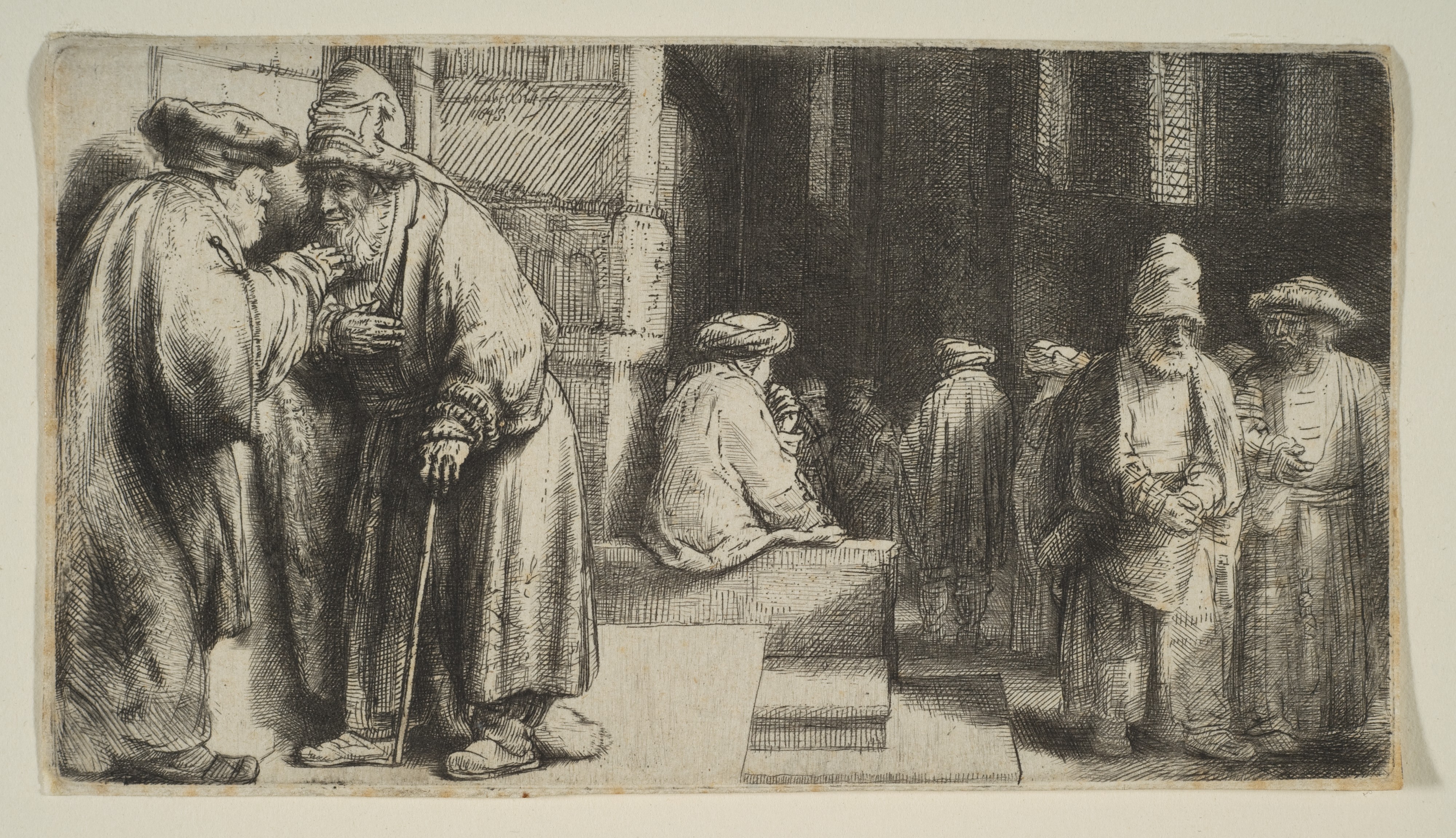 Etching of Men in Synagogue