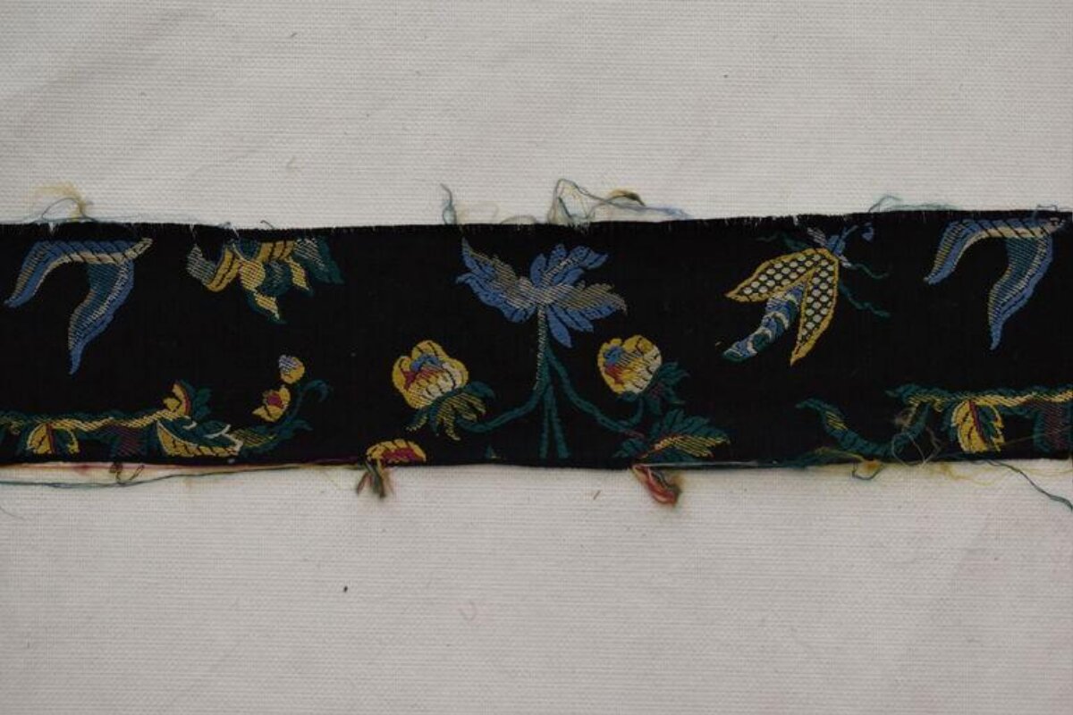 Black Embroidered Floral Antique Fabric Strip