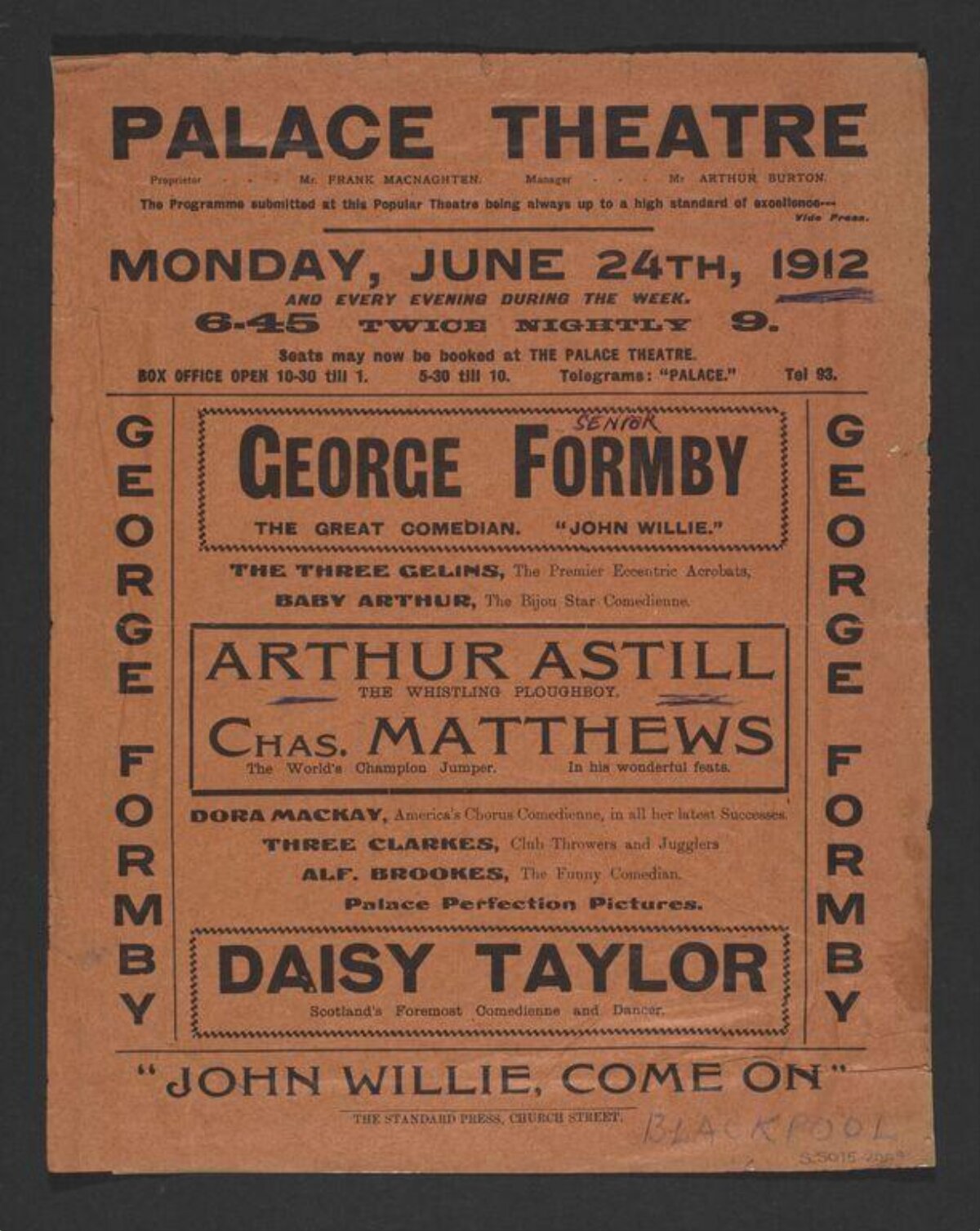 1912 Palace Theatre Playbill