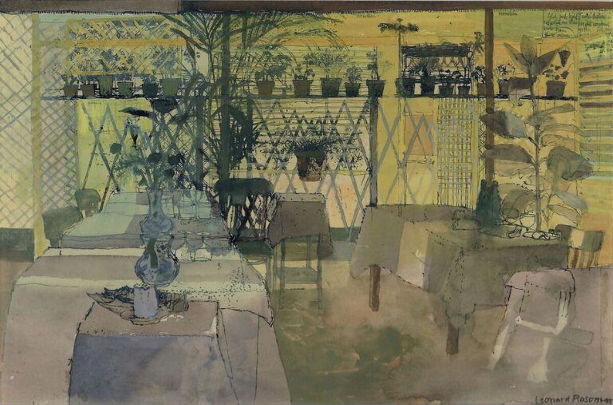 Conservatory Interior with Plants and Tables