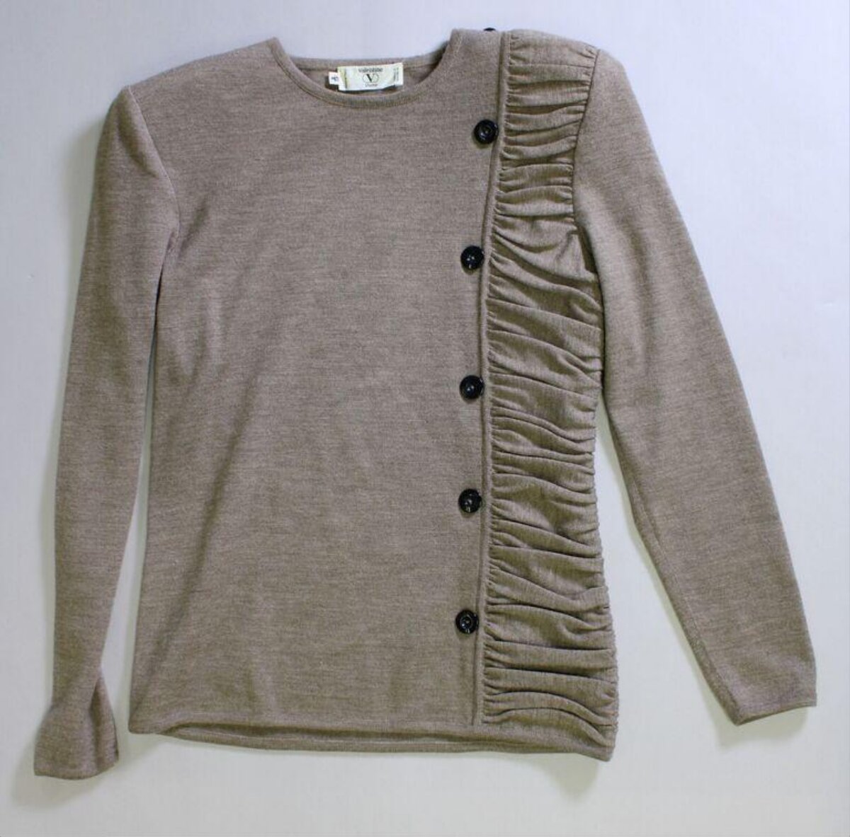 Beige Ruched Long Sleeve Knit Sweater