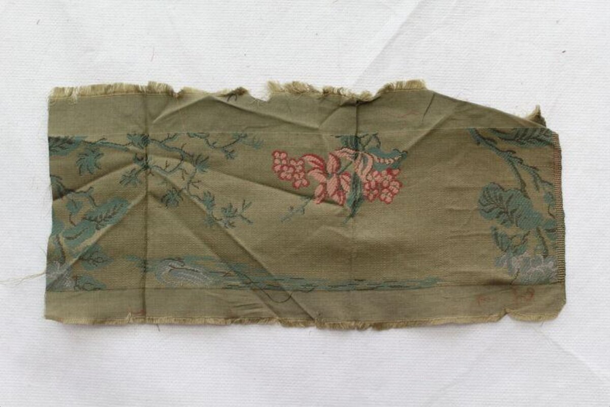 Antique Floral Embroidered Fabric Fragment