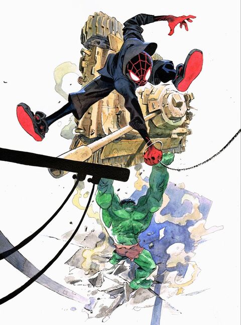 Miles Morales Spider-Man and Hulk in Battle