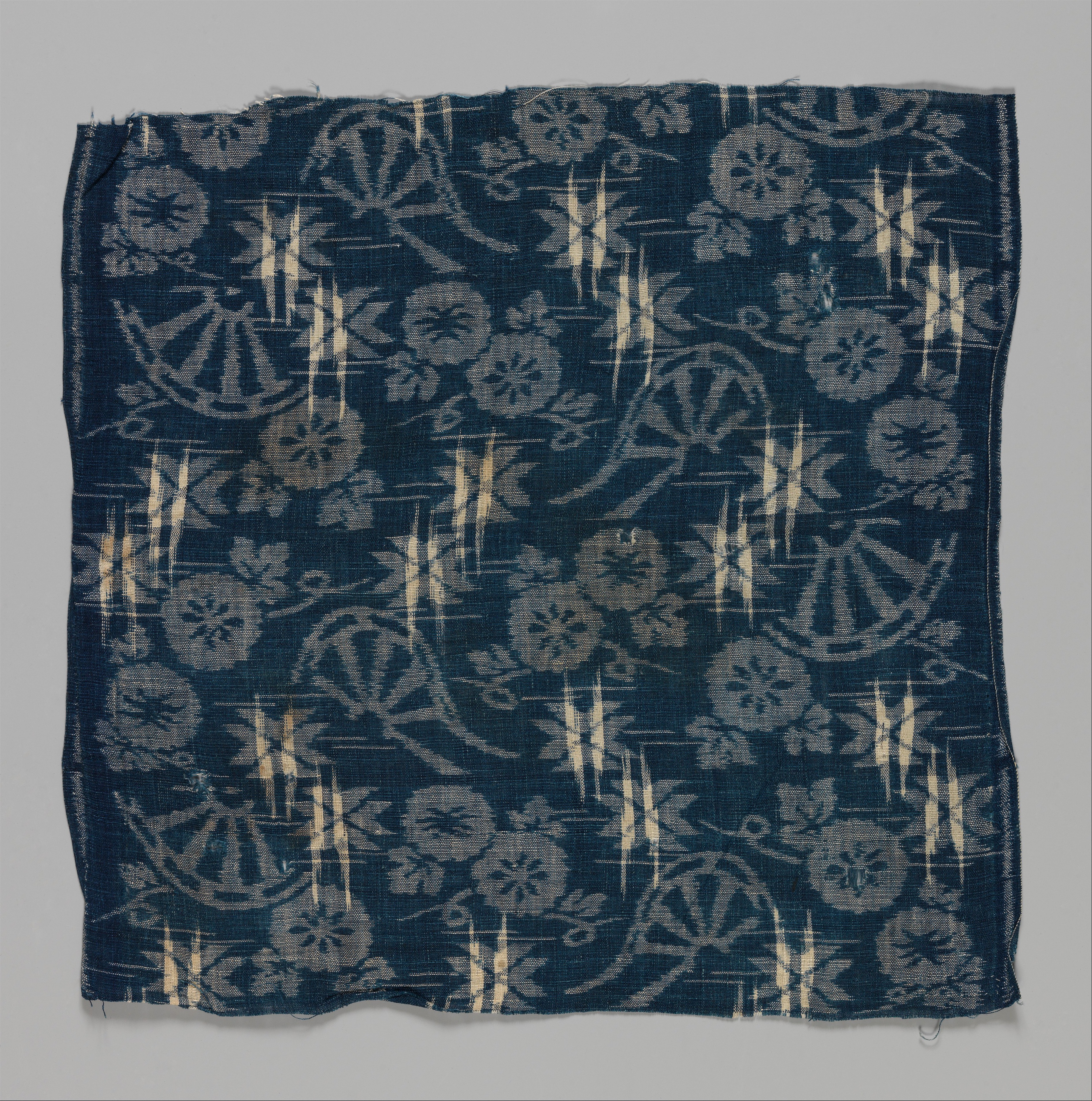 Blue Indigo Floral Textile Fragment