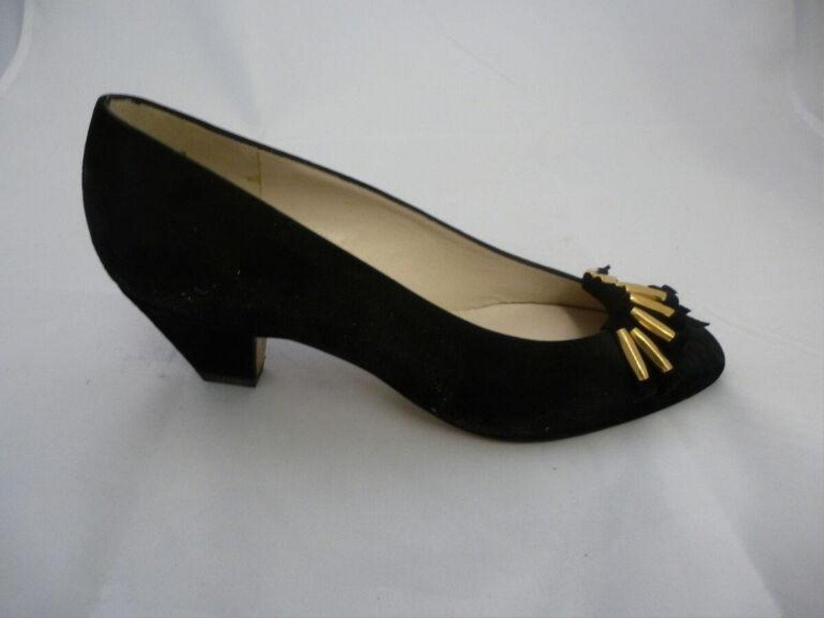 Black Suede Pump with Gold Decoration
