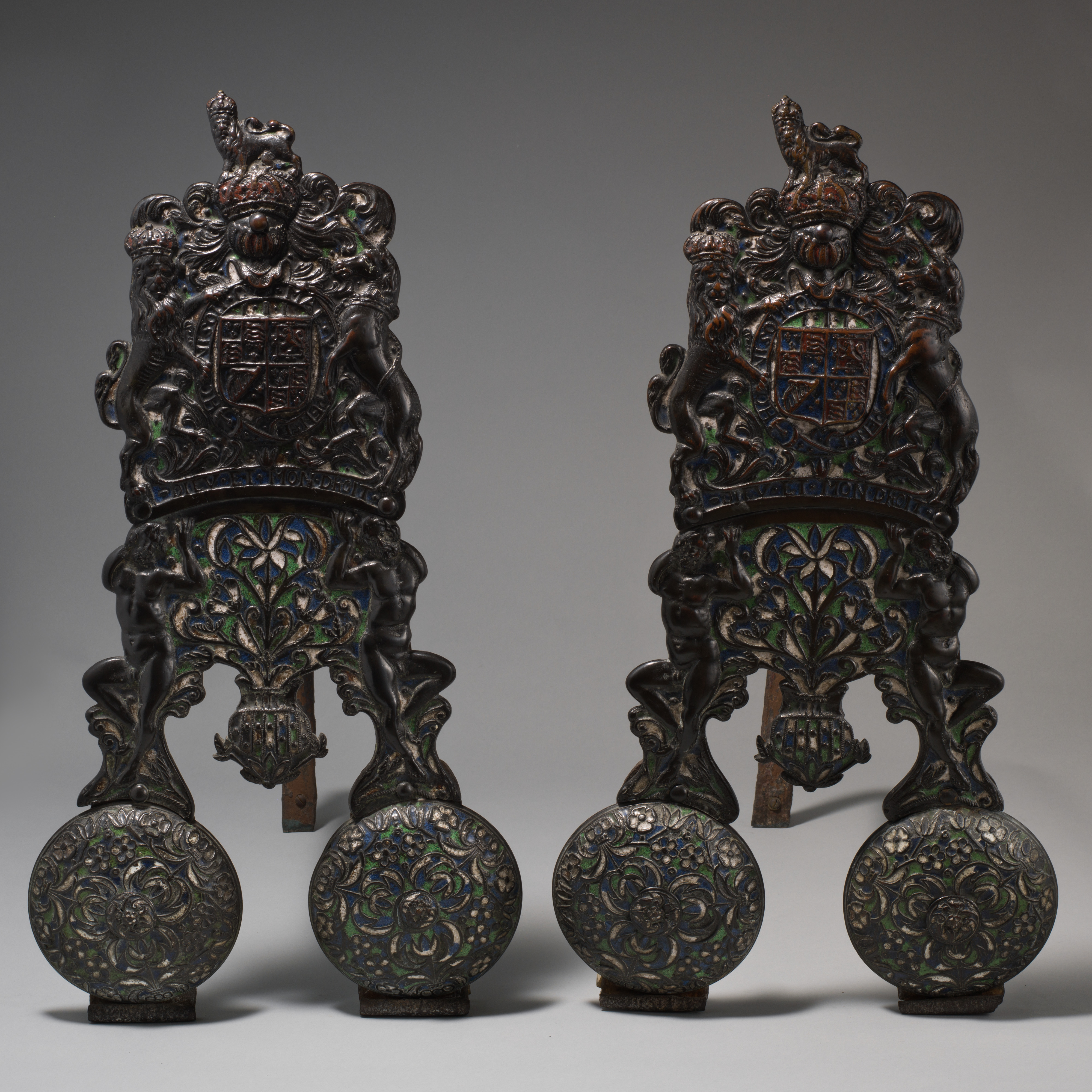 Pair of Antique Enameled Andirons