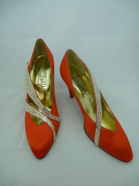 Vintage Orange Rhinestone High Heels