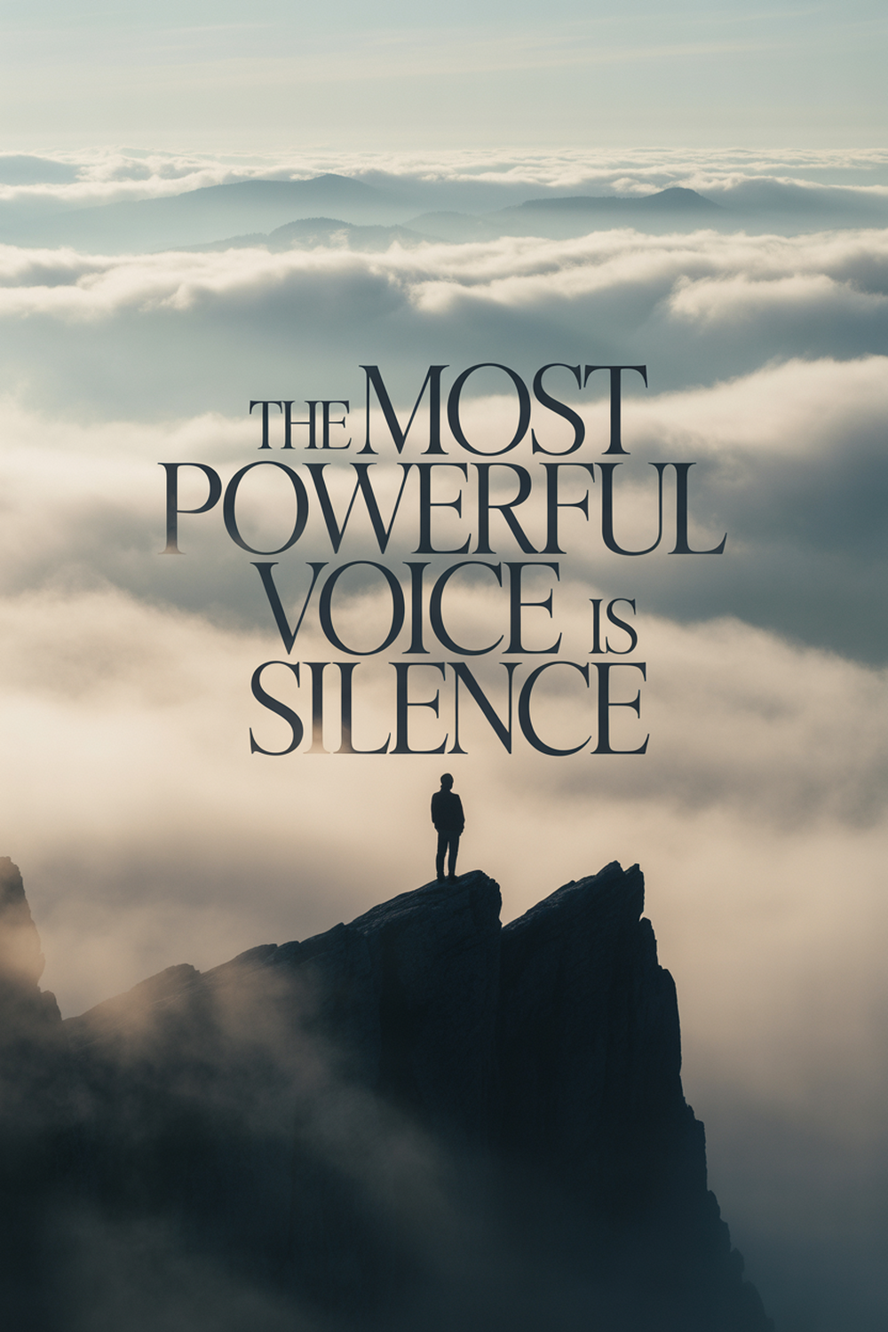 Silence Quote Mountain Landscape Above Clouds