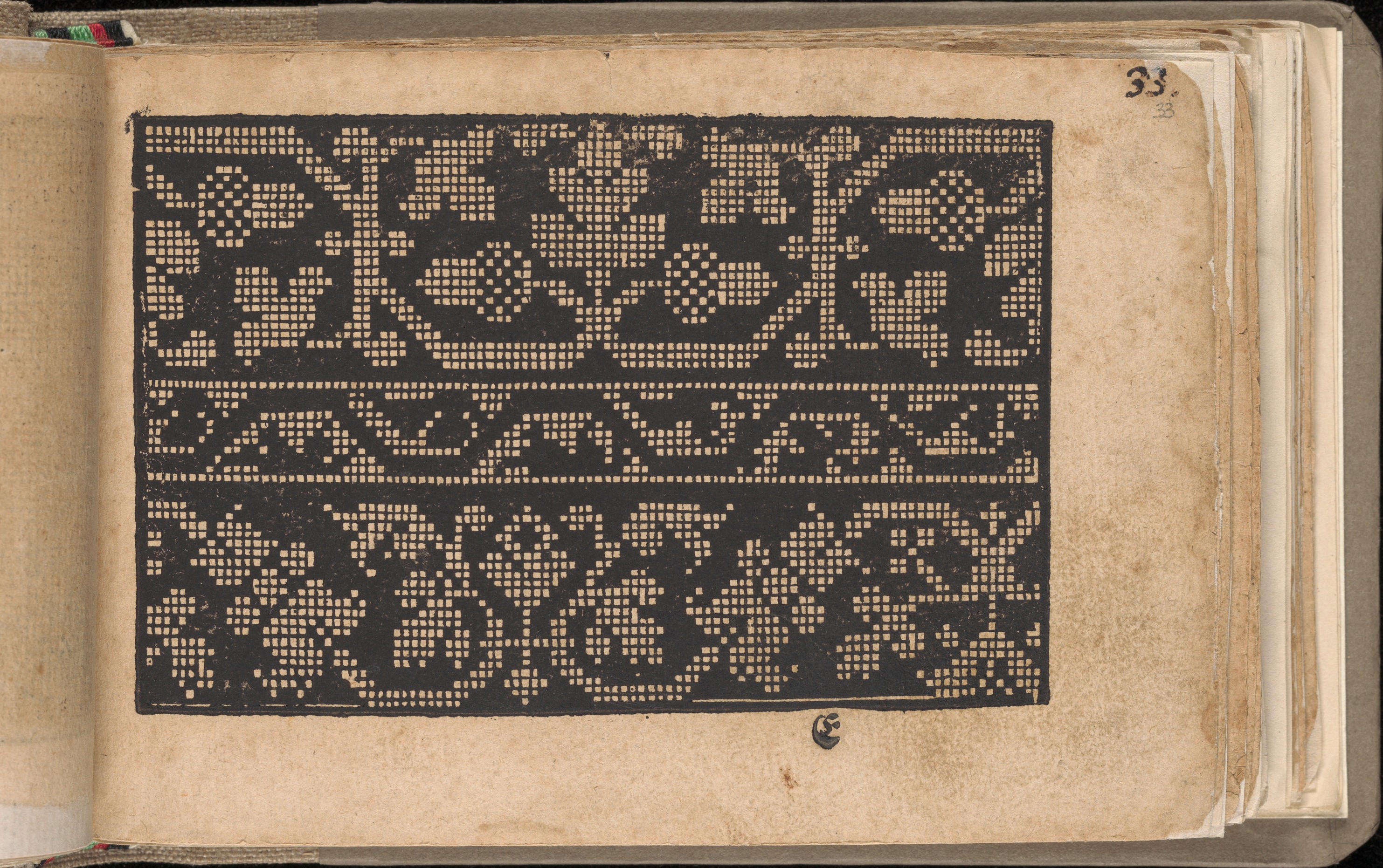 Vintage Cross-Stitch Pattern on Old Book Page